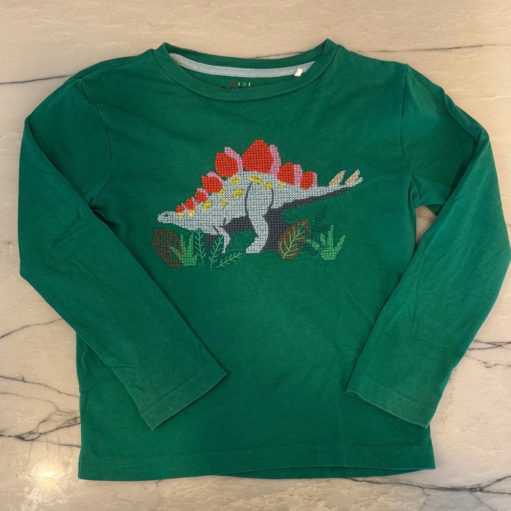 Mini Boden Boys Green Dinosaur Long Sleeve Tee